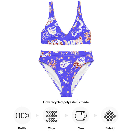 Funny Fishes Recycled Bikini Set in Deeeeeeeeeep Blue