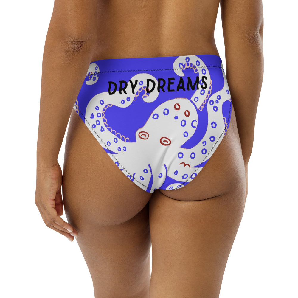 Back view of the Funny Fishes recycled bikini bottom swimwear in Deep Blue