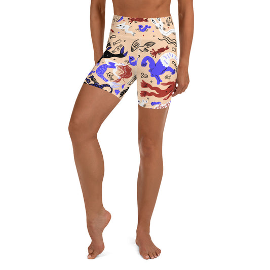 Mermaid Frenzy Yoga Shorts — Sand Tan